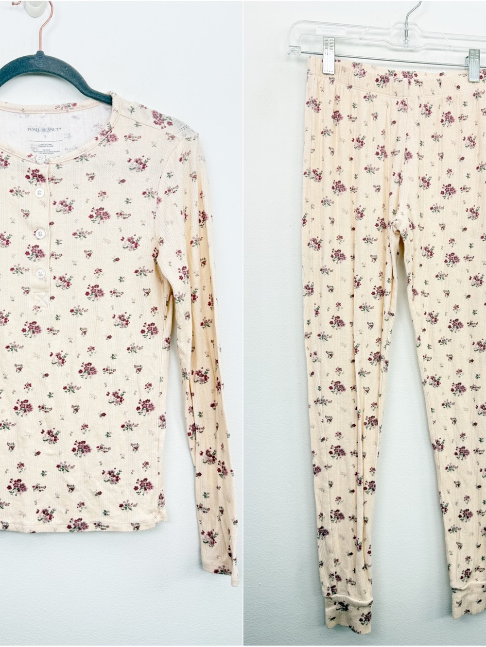 Posh Peanut Womens Floral Ribbed Soft Pajama Set Size Small